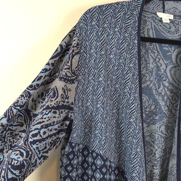 J. Jill Blue Mixed Print Knit Open Cardigan Size Medium Tall - Picture 4 of 12